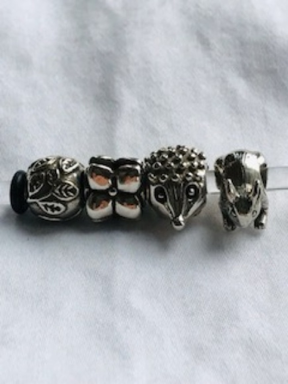 Lot of 4 925 silver bracelet beads, incl. Trollbeads - nature/animal theme